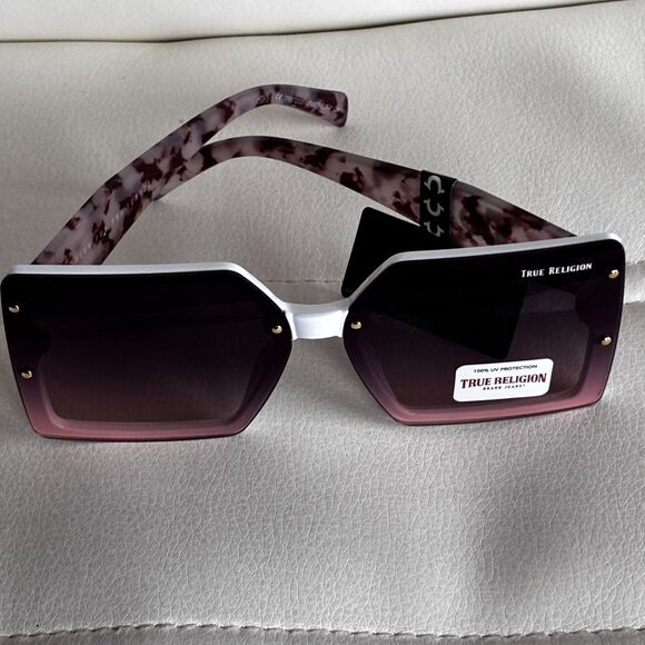 True Religion Women’s Oversized Square Sunglasses 100% UV Marble Pattern Arms main image 5